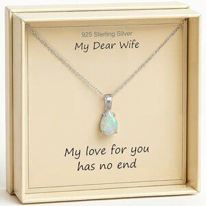 Opalite Pendant Necklace S925 Sterling Silver Pear Stone 18in NWT